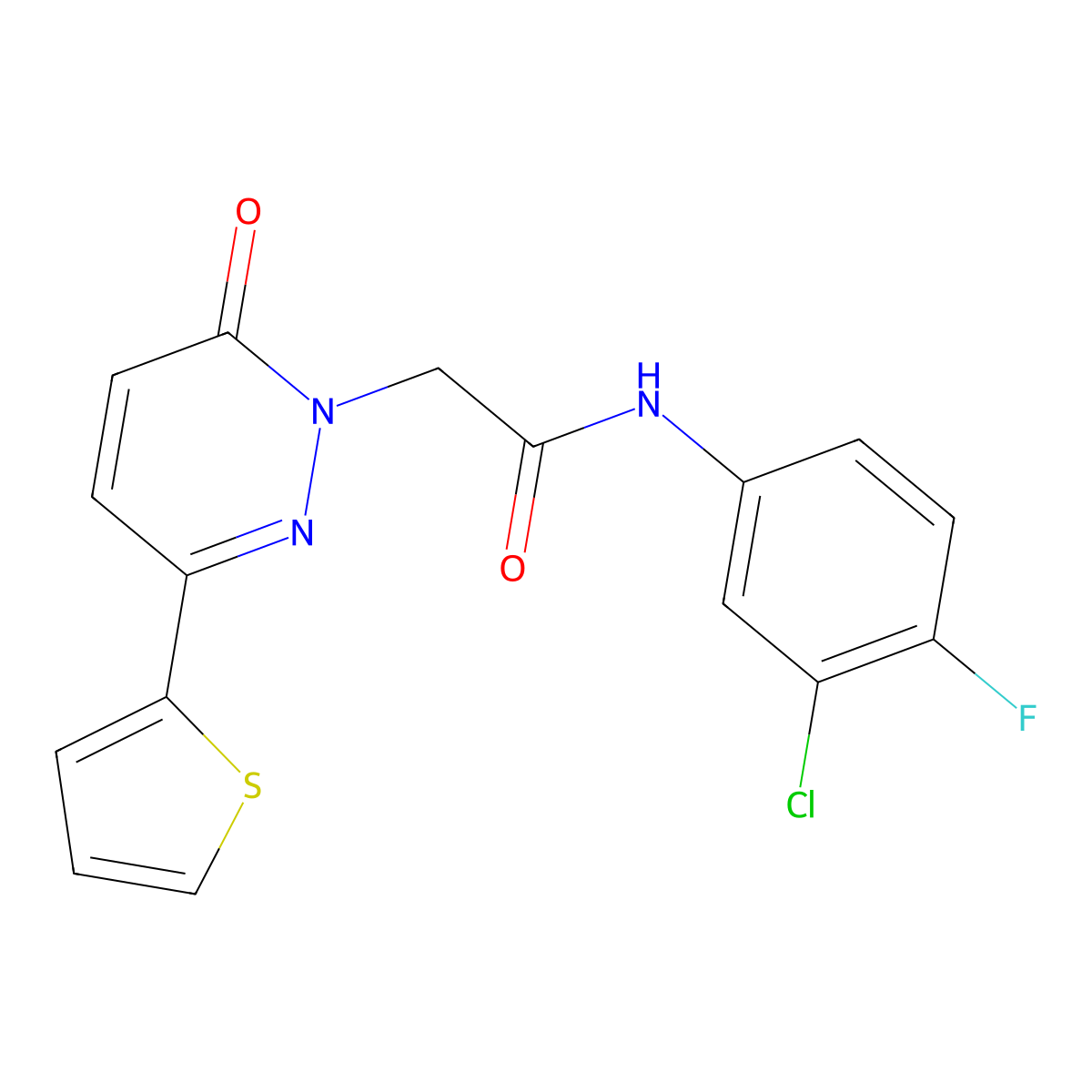N-(3-chloro-4-fluorophenyl)-2-(6-oxo-3-(thiophen-2-yl)pyridazin-1(6H)-yl)acetamide molecular structure, CAS 1214500-61-4
