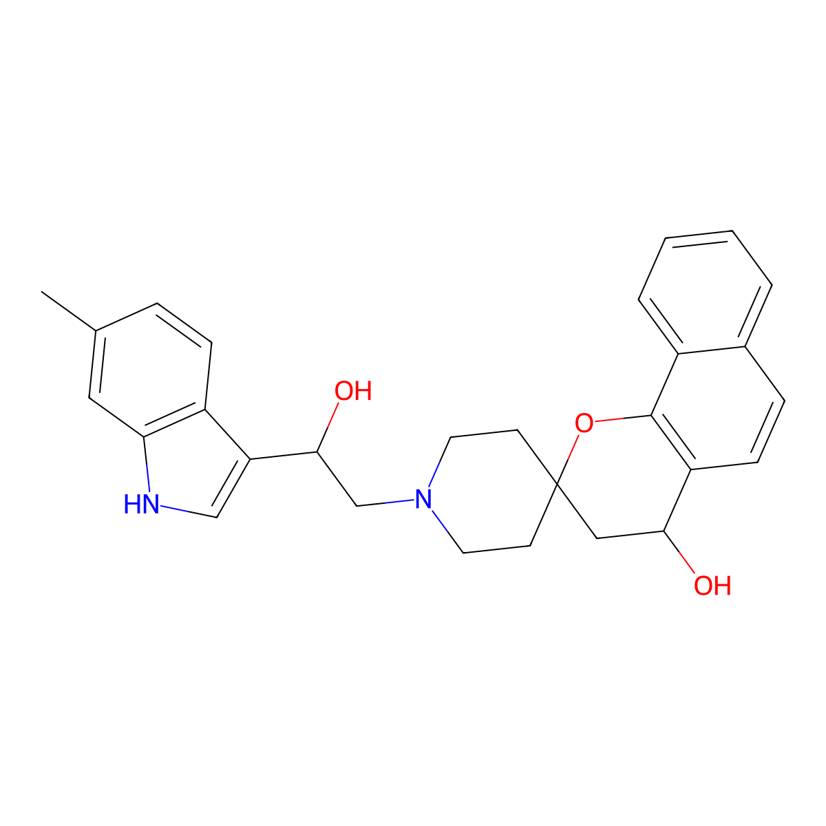 1'-[2-hydroxy-2-(6-methyl-1H-indol-3-yl)ethyl]spiro[3,4-dihydrobenzo[h]chromene-2,4'-piperidine]-4-ol molecular structure, CAS 1214531-21-1