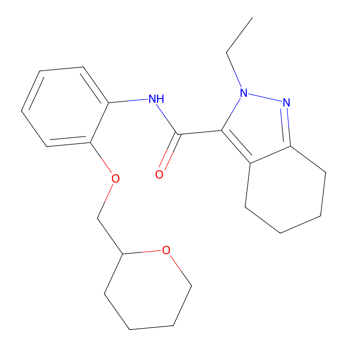2-ethyl-N-[2-(oxan-2-ylmethoxy)phenyl]-4,5,6,7-tetrahydroindazole-3-carboxamide molecular structure, CAS 1214569-31-9