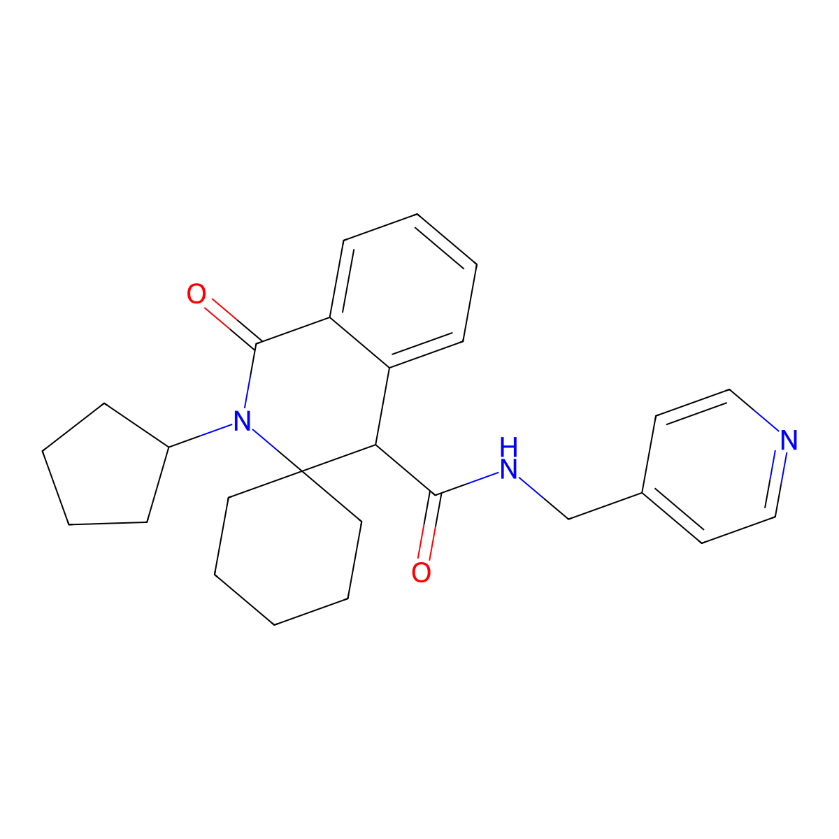 2-cyclopentyl-1-oxo-N-(pyridin-4-ylmethyl)spiro[4H-isoquinoline-3,1'-cyclohexane]-4-carboxamide molecular structure, CAS 1214623-06-9