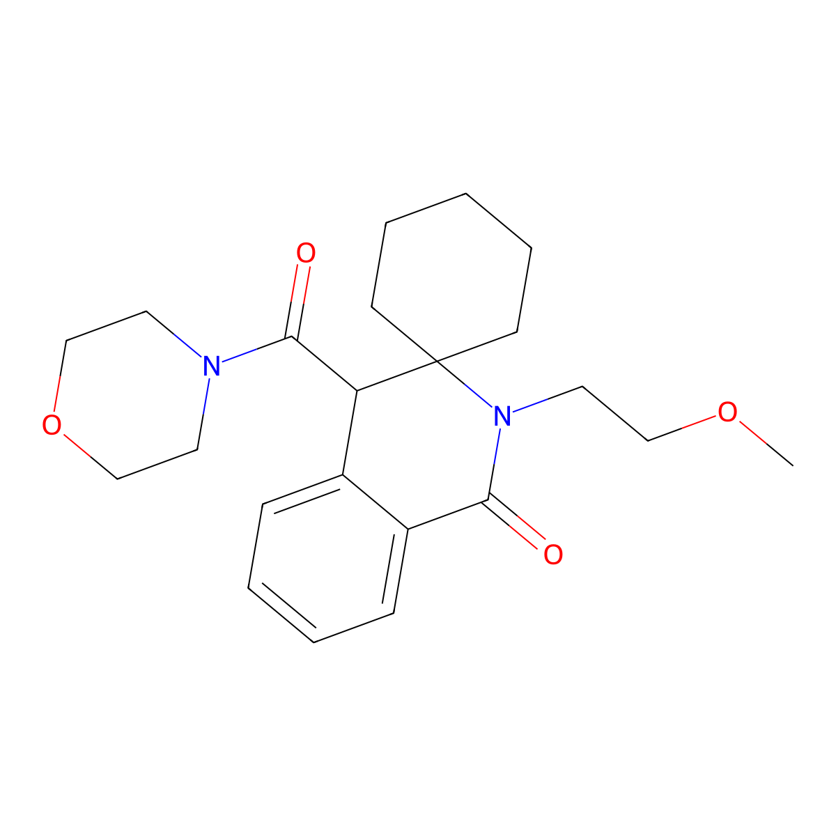 2'-(2-methoxyethyl)-4'-(morpholin-4-ylcarbonyl)-2'H-spiro[cyclohexane-1,3'-isoquinolin]-1'(4'H)-one molecular structure, CAS 1214624-14-2