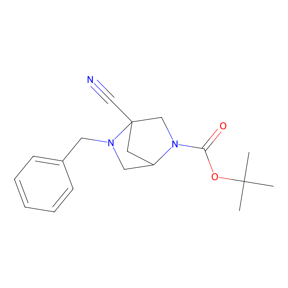 tert-butyl (1R)-5-benzyl-4-cyano-2,5-diazabicyclo[2.2.1]heptane-2-carboxylate molecular structure, CAS 1214628-63-3