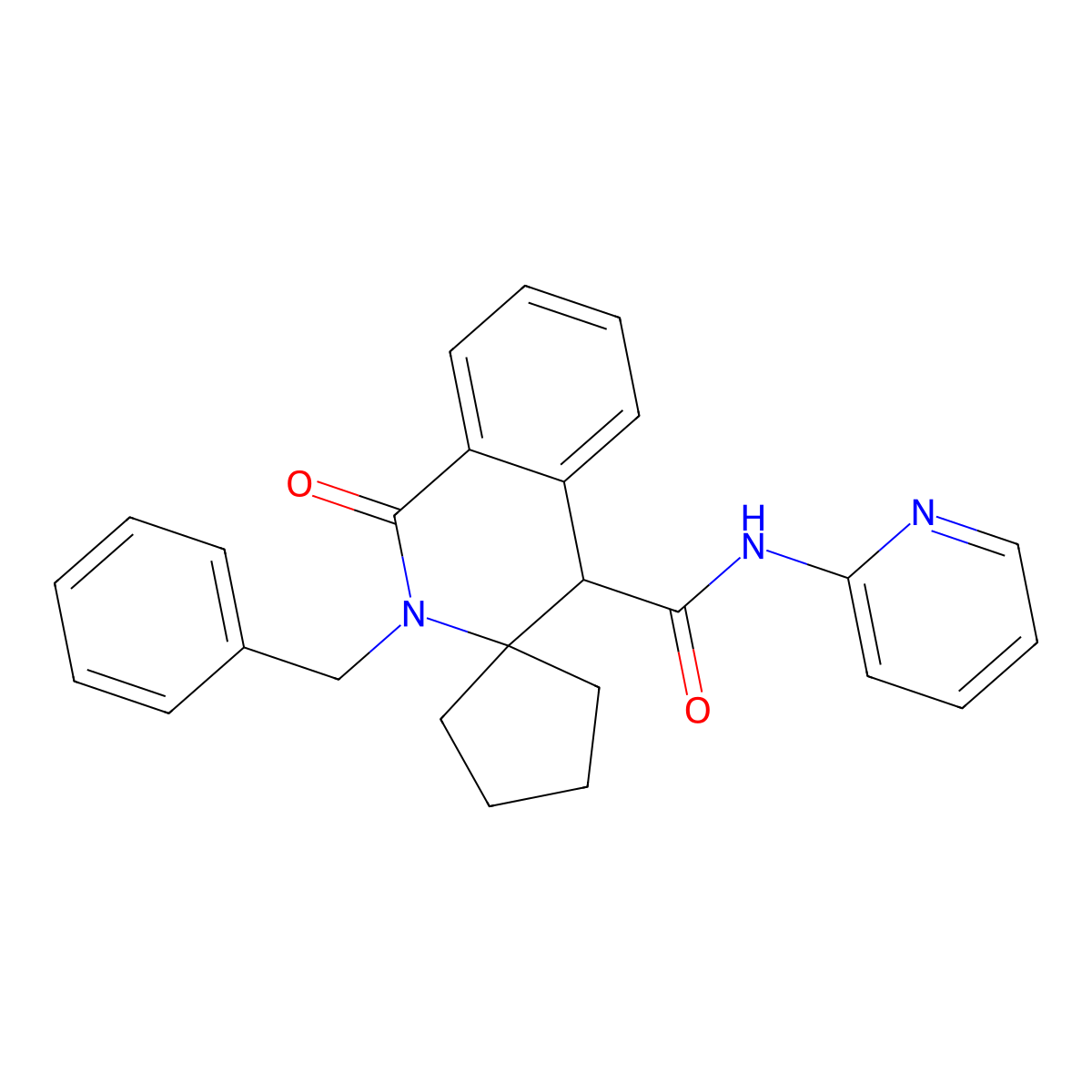 2'-benzyl-1'-oxo-N-(pyridin-2-yl)-1',4'-dihydro-2'H-spiro[cyclopentane-1,3'-isoquinoline]-4'-carboxamide molecular structure, CAS 1214628-72-4