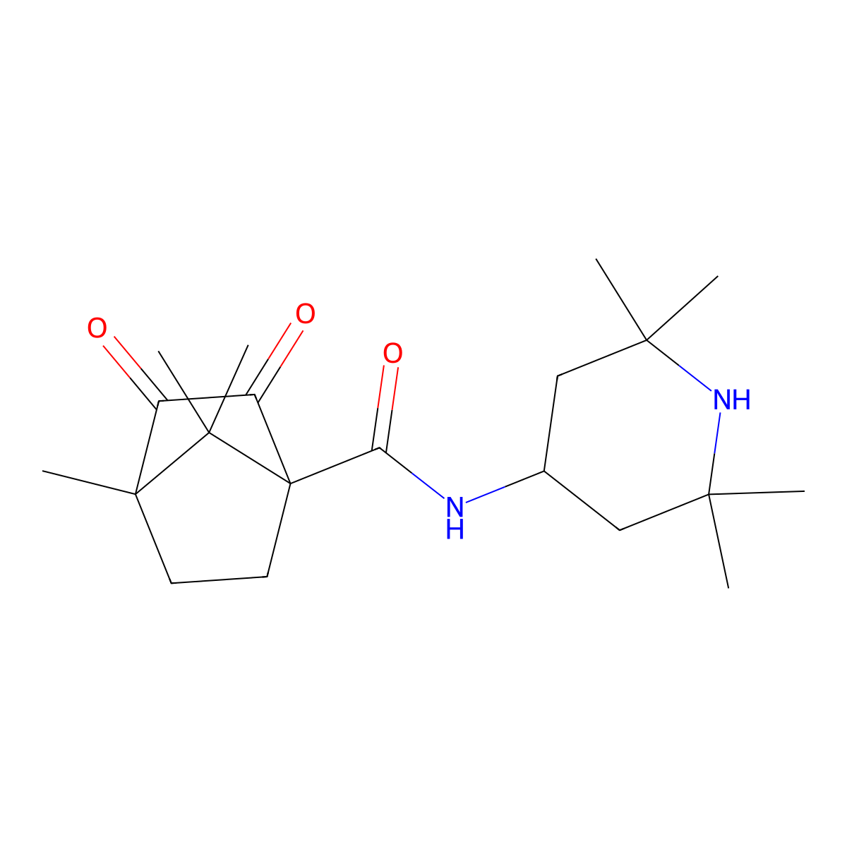 4,7,7-trimethyl-2,3-dioxo-N-(2,2,6,6-tetramethylpiperidin-4-yl)bicyclo[2.2.1]heptane-1-carboxamide molecular structure, CAS 1214629-76-1