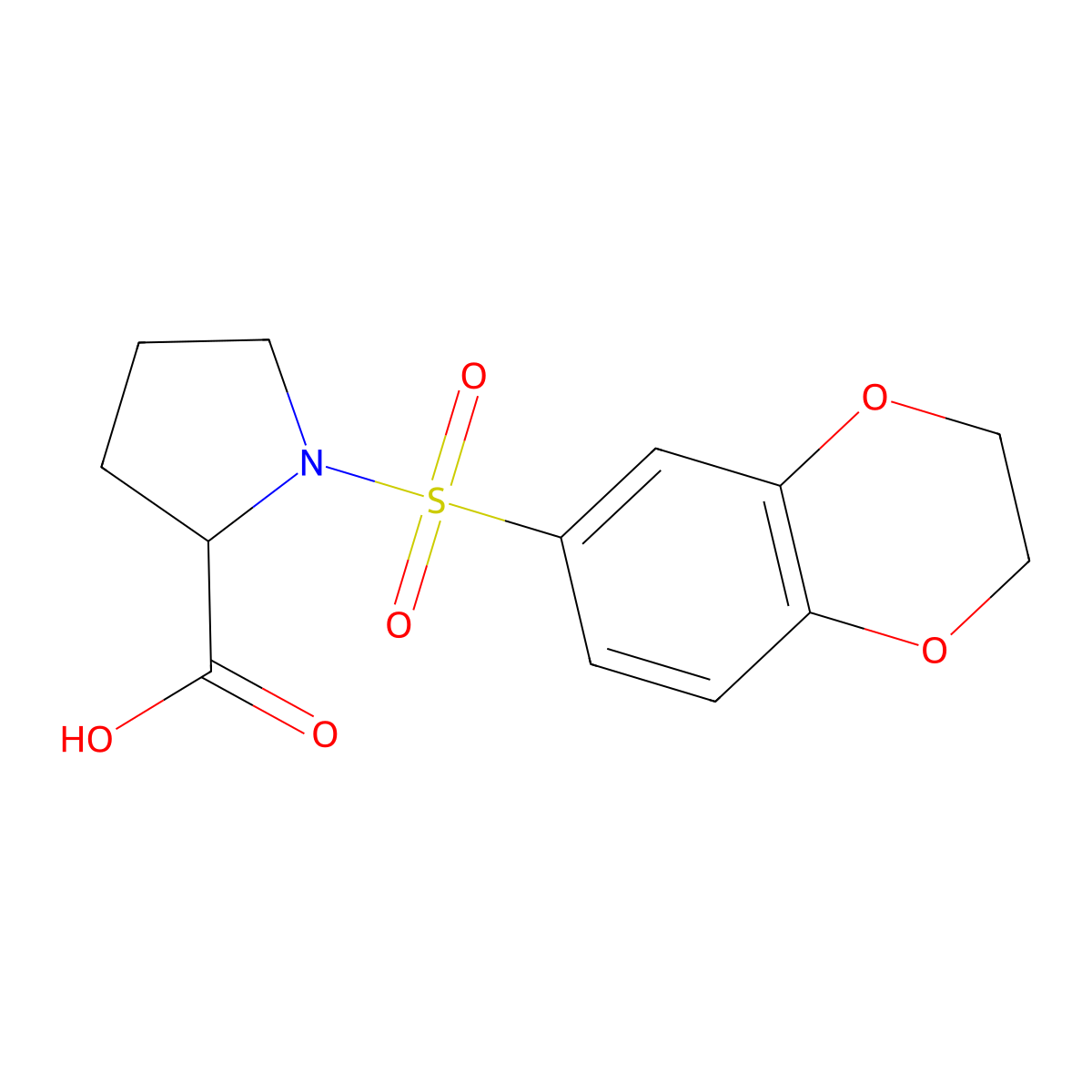 (2S)-1-(2,3-Dihydro-1,4-benzodioxine-6-sulfonyl)pyrrolidine-2-carboxylic acid molecular structure, CAS 1214629-91-0