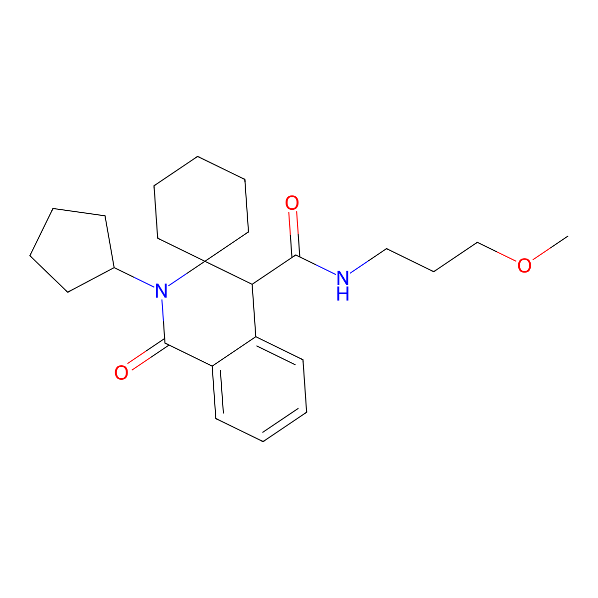 2'-cyclopentyl-N-(3-methoxypropyl)-1'-oxo-1',4'-dihydro-2'H-spiro[cyclohexane-1,3'-isoquinoline]-4'-carboxamide molecular structure, CAS 1214631-41-0