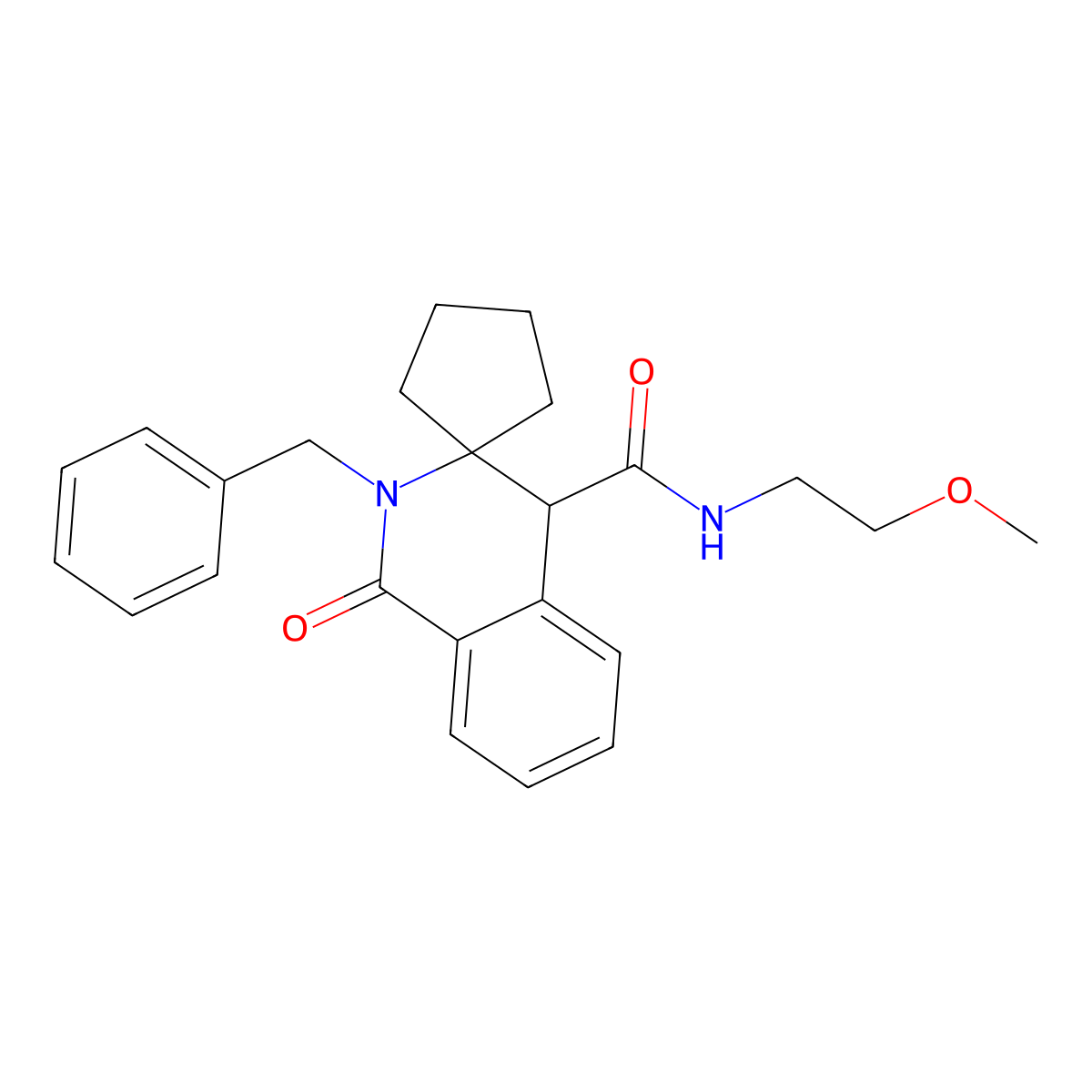 2'-benzyl-N-(2-methoxyethyl)-1'-oxo-1',4'-dihydro-2'H-spiro[cyclopentane-1,3'-isoquinoline]-4'-carboxamide molecular structure, CAS 1214633-28-9