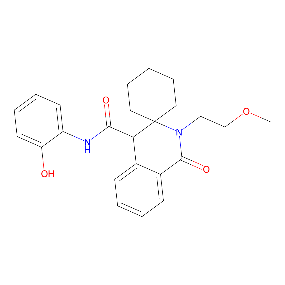 N-(2-hydroxyphenyl)-2'-(2-methoxyethyl)-1'-oxo-1',4'-dihydro-2'H-spiro[cyclohexane-1,3'-isoquinoline]-4'-carboxamide molecular structure, CAS 1214633-83-6