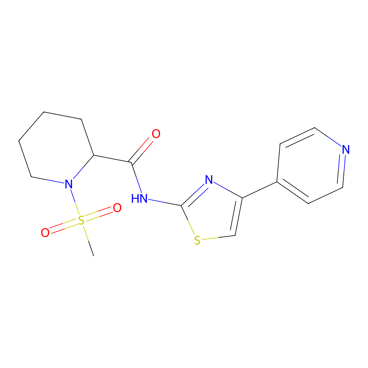 1-(methylsulfonyl)-N-(4-(pyridin-4-yl)thiazol-2-yl)piperidine-2-carboxamide molecular structure, CAS 1214638-70-6