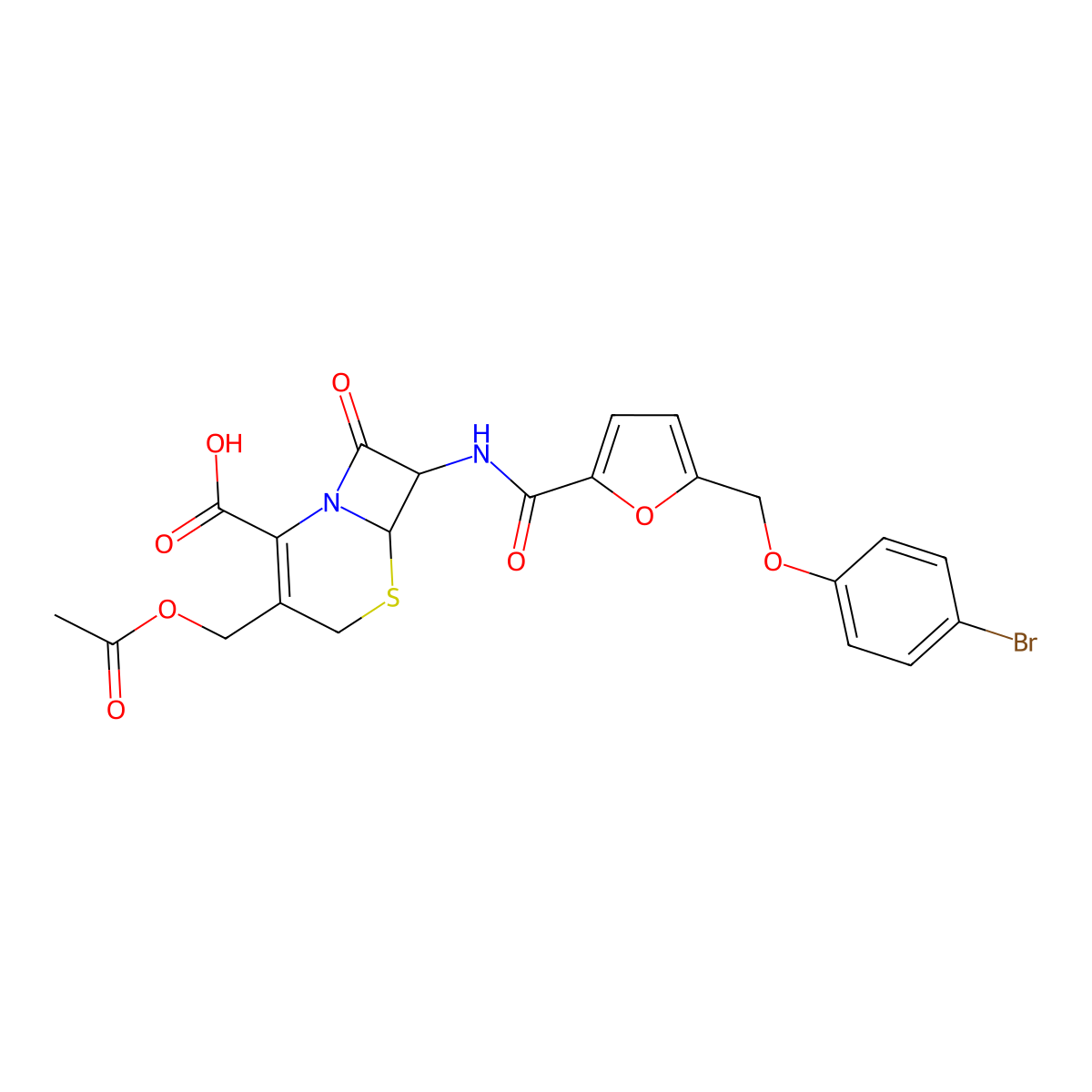 3-[(Acetyloxy)methyl]-7-[({5-[(4-bromophenoxy)methyl]furan-2-yl}carbonyl)amino]-8-oxo-5-thia-1-azabicyclo[4.2.0]oct-2-ene-2-carboxylic acid molecular structure, CAS 1214638-92-2