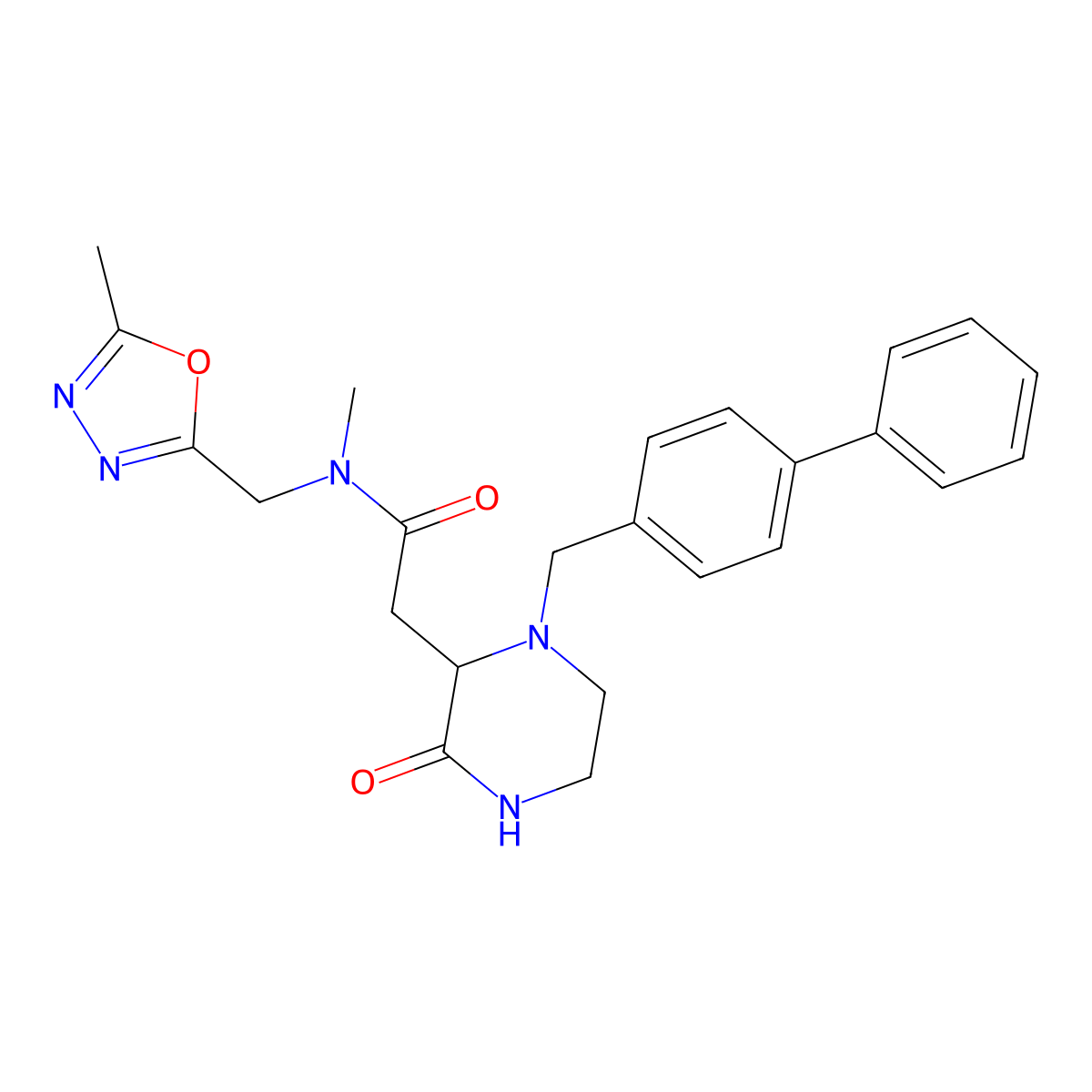 2-[1-(4-biphenylylmethyl)-3-oxo-2-piperazinyl]-N-methyl-N-[(5-methyl-1,3,4-oxadiazol-2-yl)methyl]acetamide molecular structure, CAS 1214639-07-2