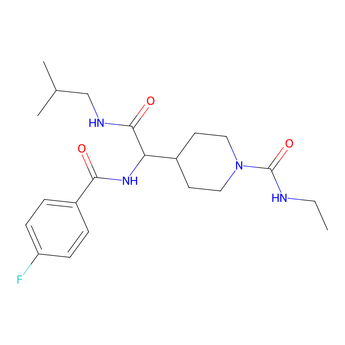 N~1~-ethyl-4-[1-[(4-fluorobenzoyl)amino]-2-(isobutylamino)-2-oxoethyl]tetrahydro-1(2H)-pyridinecarboxamide molecular structure, CAS 1214641-27-6