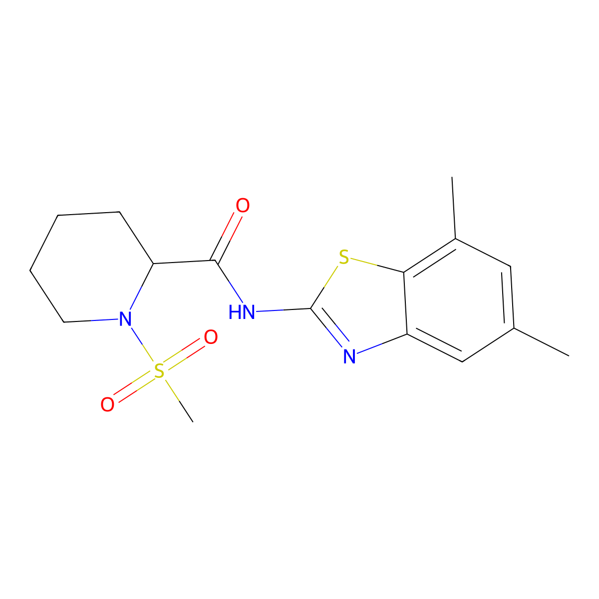 N-(5,7-dimethylbenzo[d]thiazol-2-yl)-1-(methylsulfonyl)piperidine-2-carboxamide molecular structure, CAS 1214642-63-3