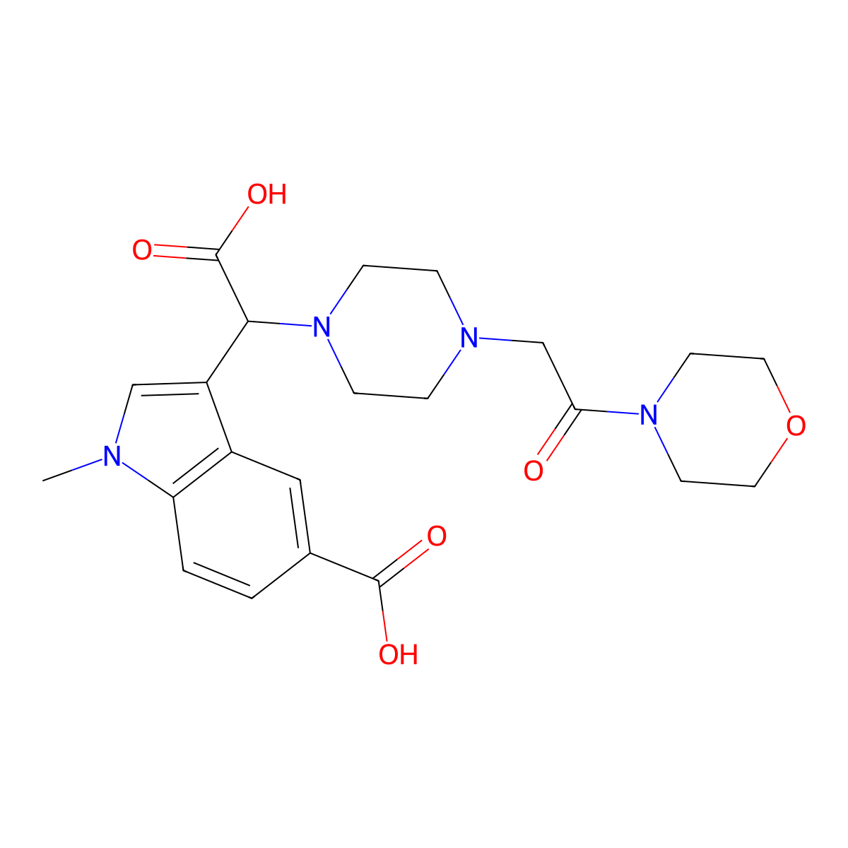 3-(carboxy(4-(2-morpholino-2-oxoethyl)piperazin-1-yl)methyl)-1-methyl-1H-indole-5-carboxylic acid molecular structure, CAS 1214646-55-5