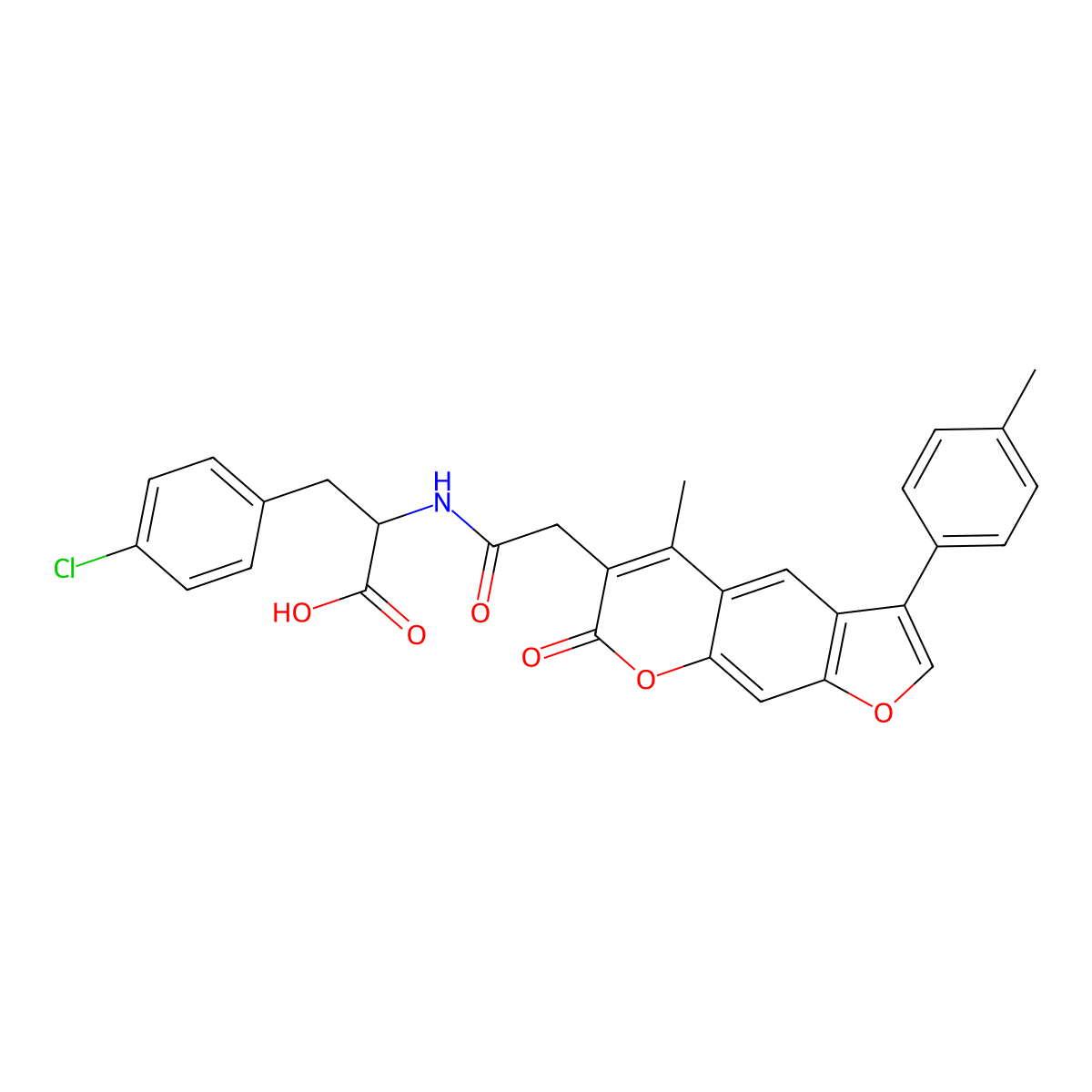4-chloro-N-{[5-methyl-3-(4-methylphenyl)-7-oxo-7H-furo[3,2-g]chromen-6-yl]acetyl}phenylalanine molecular structure, CAS 1214658-41-9
