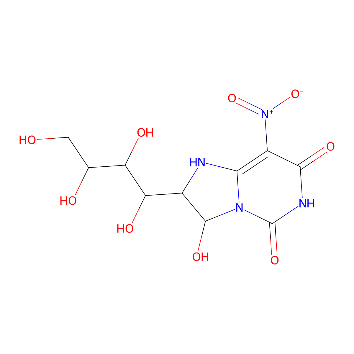 3-hydroxy-8-nitro-2-(1,2,3,4-tetrahydroxybutyl)-2,3-dihydroimidazo[1,2-c]pyrimidine-5,7(1H,6H)-dione molecular structure, CAS 1214659-66-1