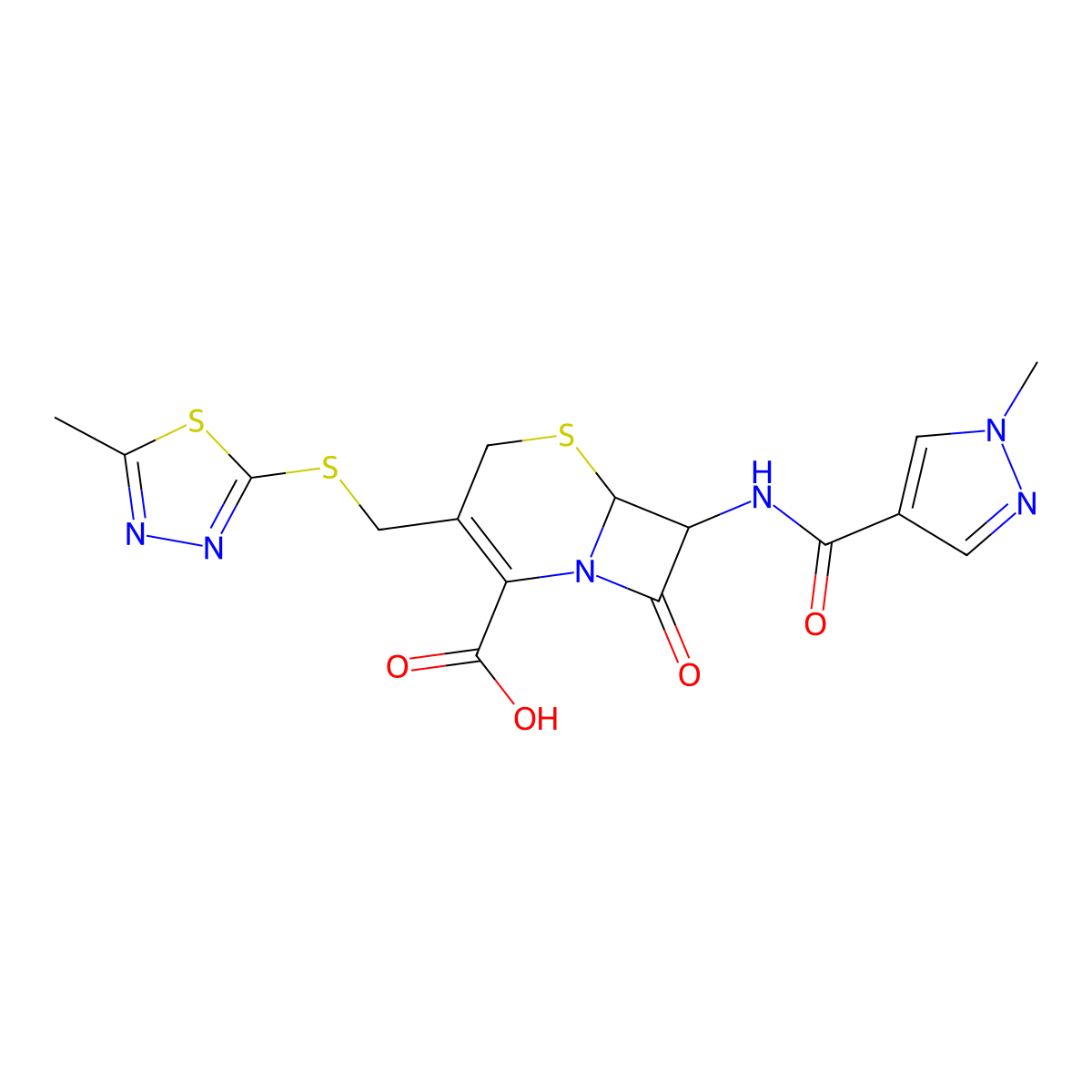 7-{[(1-methyl-1H-pyrazol-4-yl)carbonyl]amino}-3-{[(5-methyl-1,3,4-thiadiazol-2-yl)sulfanyl]methyl}-8-oxo-5-thia-1-azabicyclo[4.2.0]oct-2-ene-2-carboxylic acid molecular structure, CAS 1214660-93-1