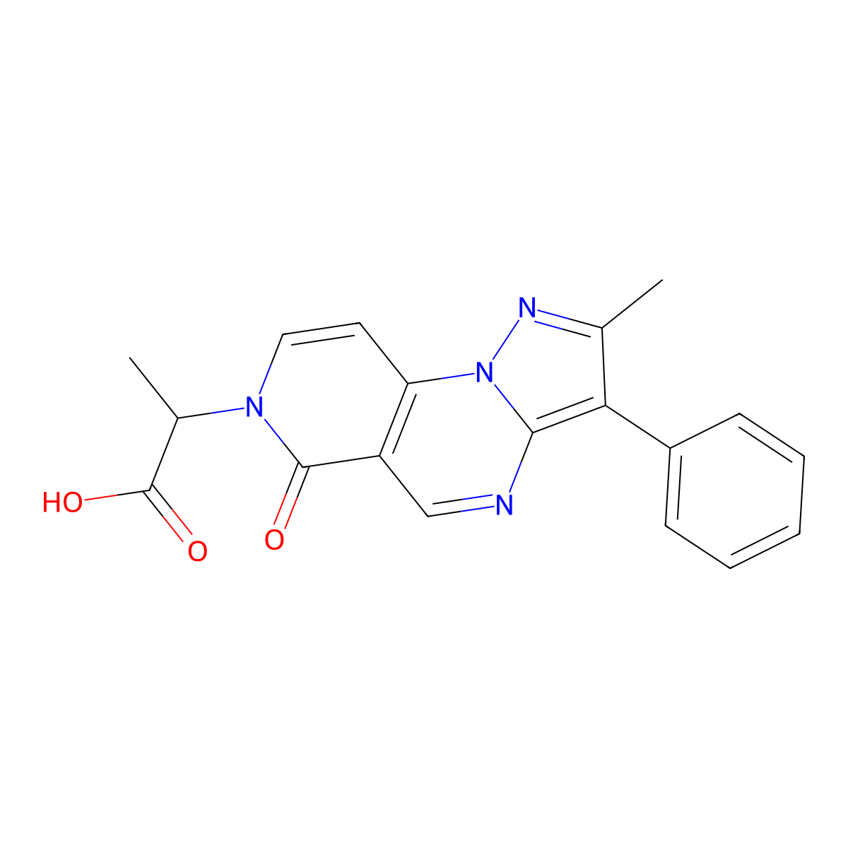 2-(2-methyl-6-oxo-3-phenylpyrazolo[1,5-a]pyrido[3,4-e]pyrimidin-7(6H)-yl)propanoic acid molecular structure, CAS 1214662-72-2
