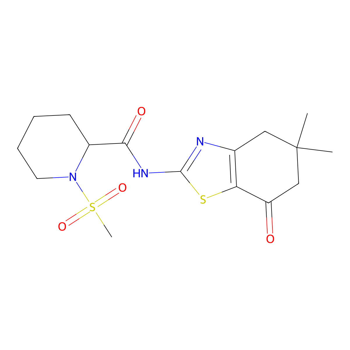 N-(5,5-dimethyl-7-oxo-4,5,6,7-tetrahydrobenzo[d]thiazol-2-yl)-1-(methylsulfonyl)piperidine-2-carboxamide molecular structure, CAS 1214665-39-0