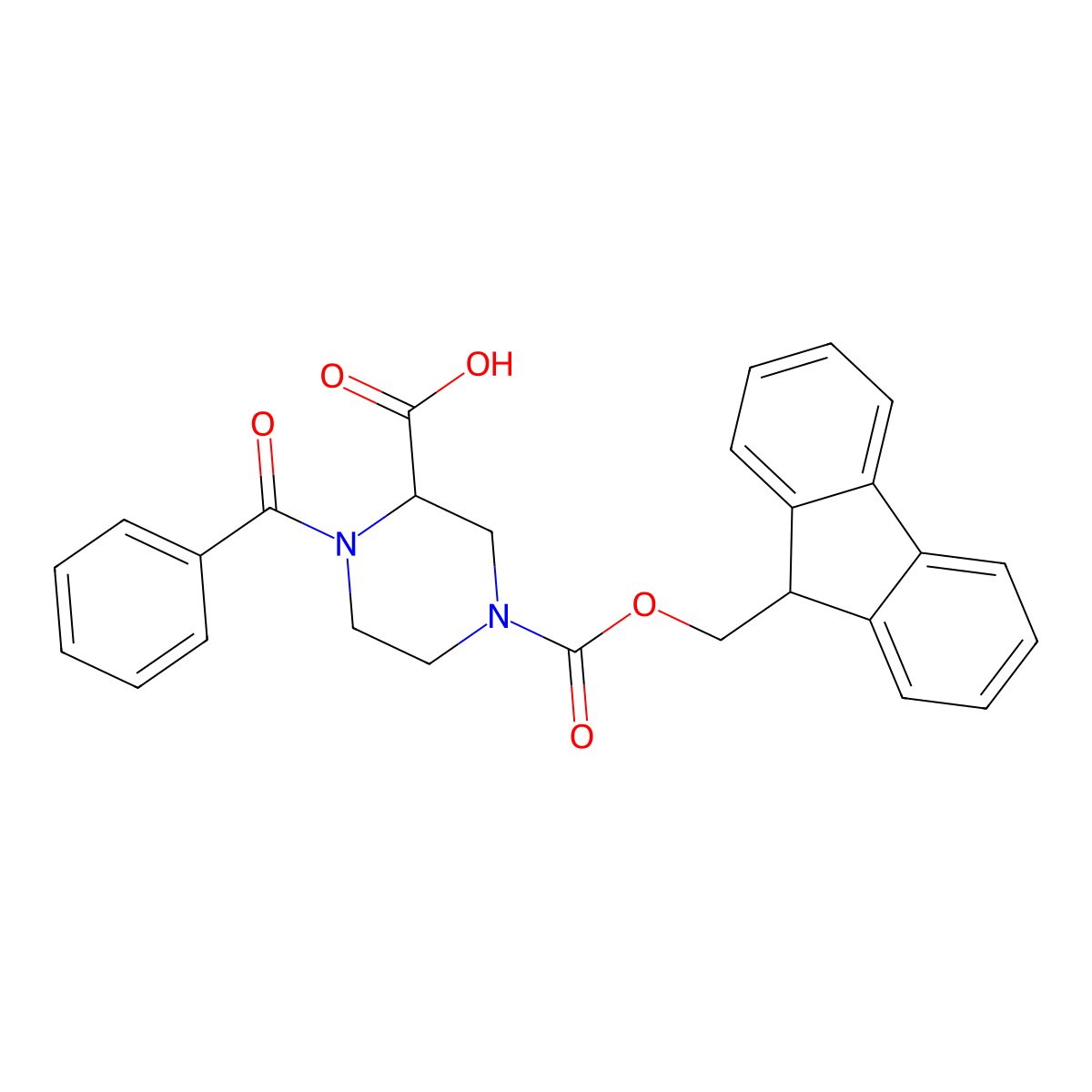 4-(((9H-Fluoren-9-YL)methyl9H-fluoren-9-YL)methoxy)carbonyl)-1-benzoylpiperazine-2-carboxylic acid molecular structure, CAS 1214665-64-1