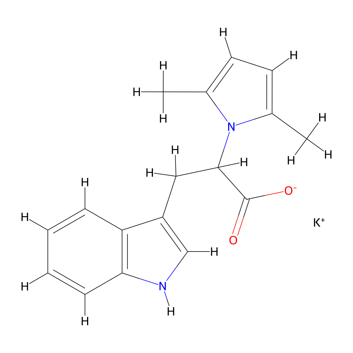 potassium 2-(2,5-dimethyl-1H-pyrrol-1-yl)-3-(1H-indol-3-yl)propanoate molecular structure, CAS 1214671-07-4