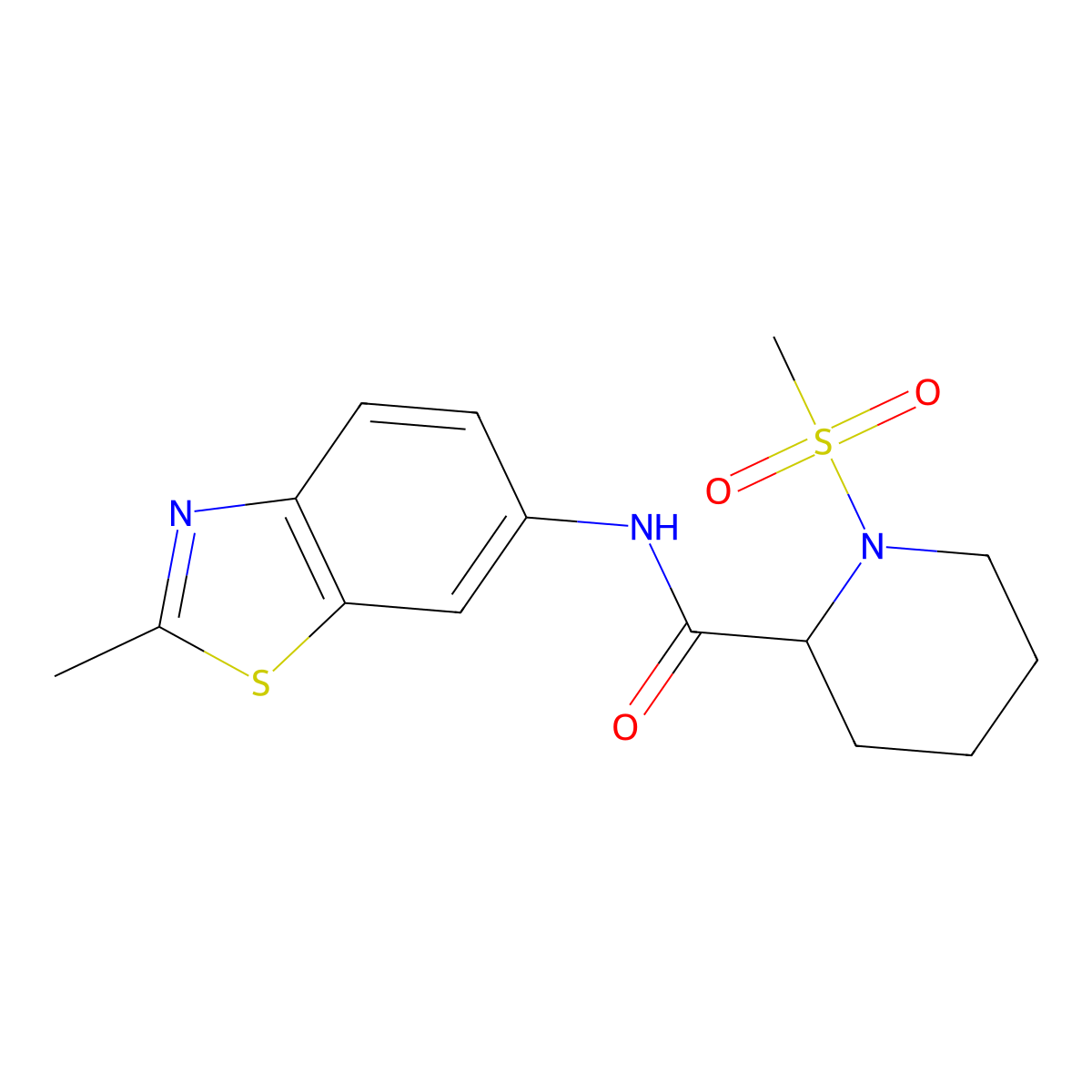 N-(2-methylbenzo[d]thiazol-6-yl)-1-(methylsulfonyl)piperidine-2-carboxamide molecular structure, CAS 1214672-32-8