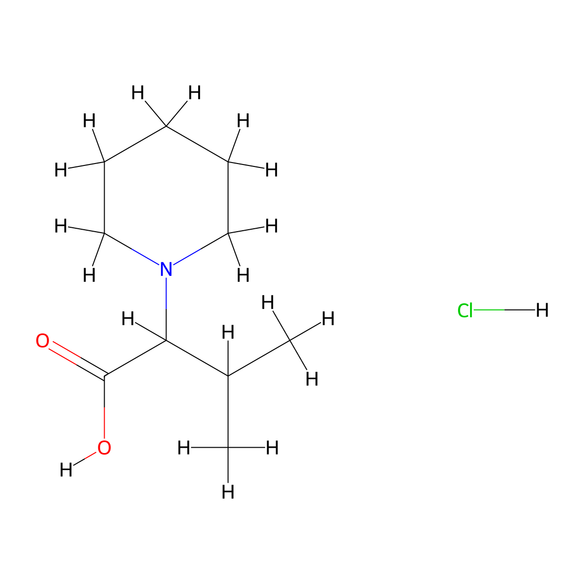 3-Methyl-2-(piperidin-1-yl)butanoic acid hydrochloride molecular structure, CAS 1214690-59-1