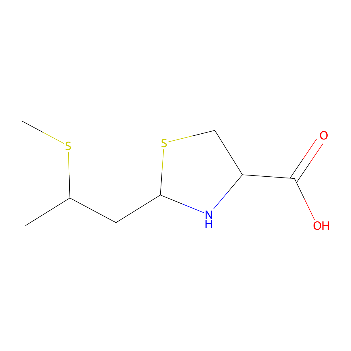 2-[2-(Methylsulfanyl)propyl]-1,3-thiazolidine-4-carboxylic acid molecular structure, CAS 1214690-99-9