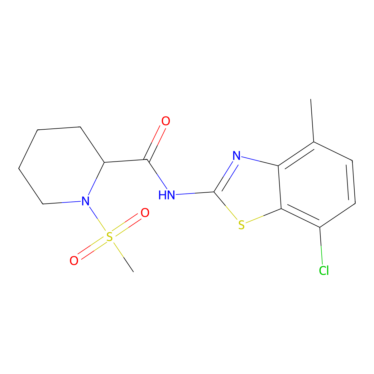 N-(7-chloro-4-methylbenzo[d]thiazol-2-yl)-1-(methylsulfonyl)piperidine-2-carboxamide molecular structure, CAS 1214694-93-5