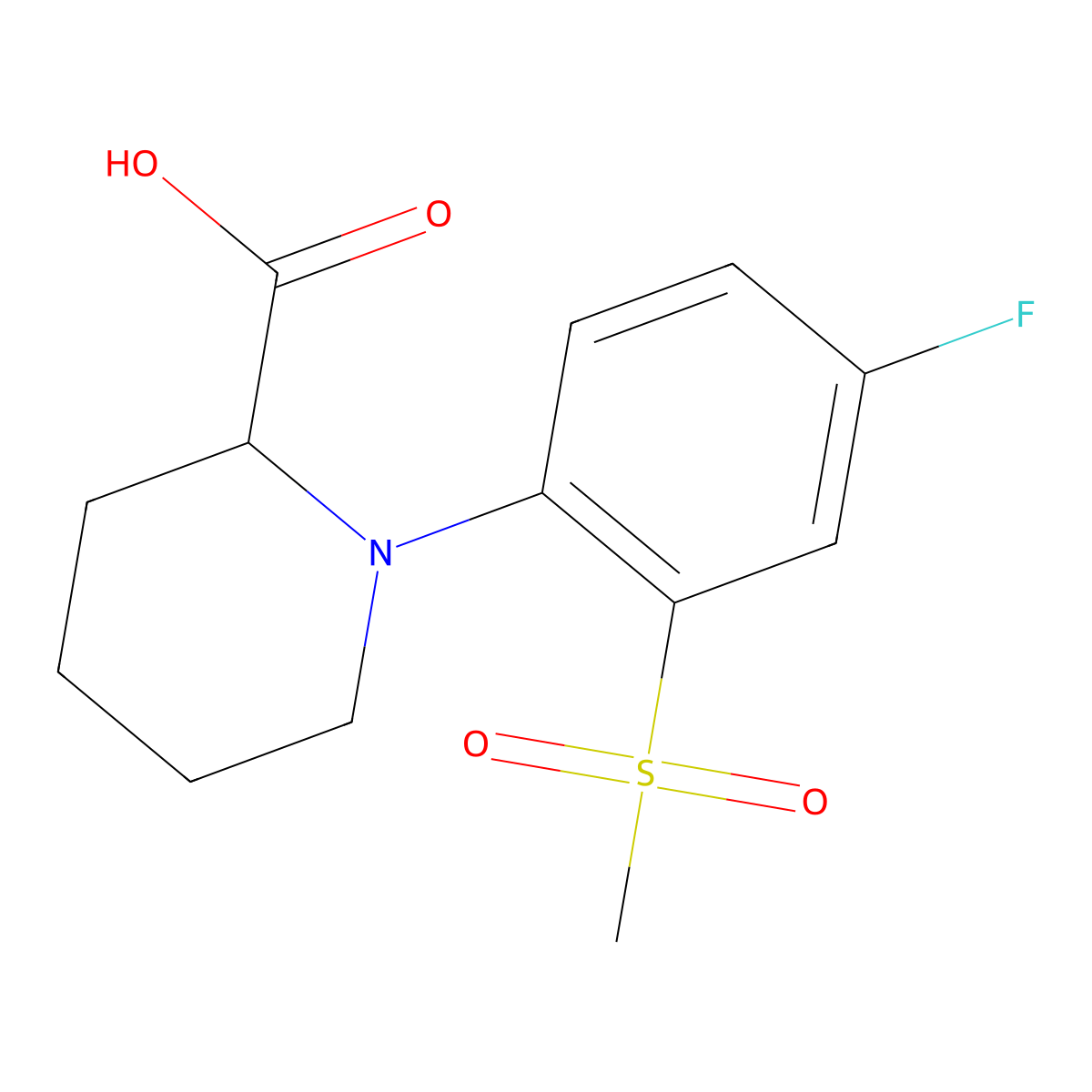 1-[4-Fluoro-2-(methylsulfonyl)phenyl]piperidine-2-carboxylic acid molecular structure, CAS 1214696-88-4