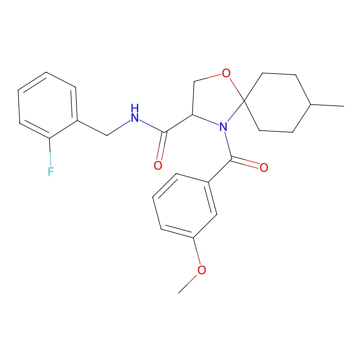 N-[(2-fluorophenyl)methyl]-4-(3-methoxybenzoyl)-8-methyl-1-oxa-4-azaspiro[4.5]decane-3-carboxamide molecular structure, CAS 1214696-89-5