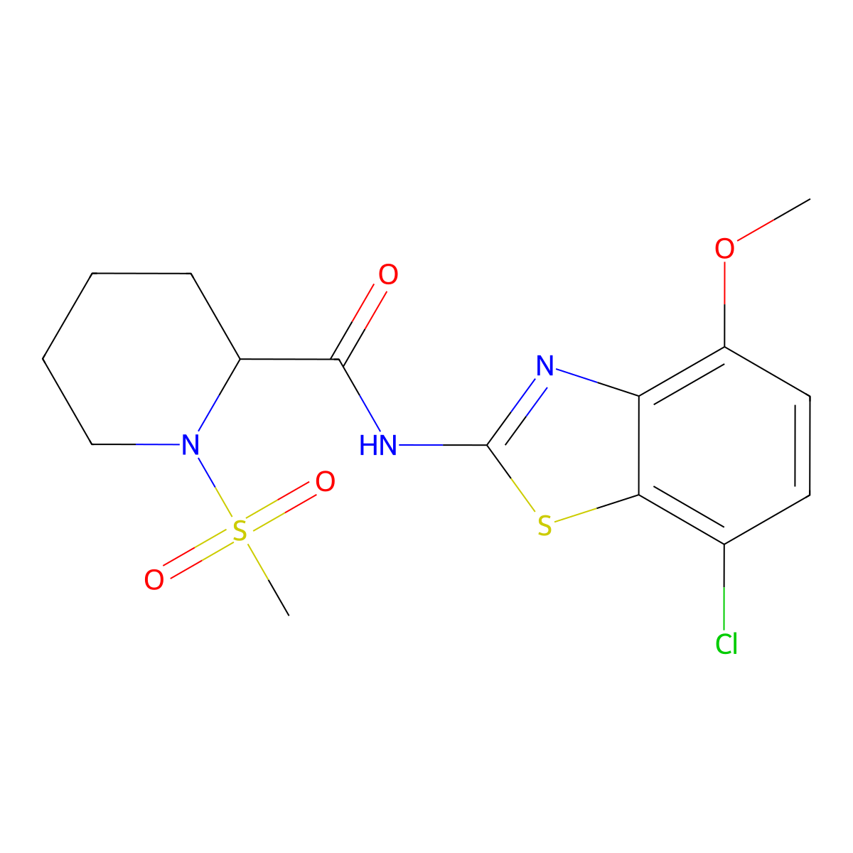 N-(7-chloro-4-methoxybenzo[d]thiazol-2-yl)-1-(methylsulfonyl)piperidine-2-carboxamide molecular structure, CAS 1214698-25-5