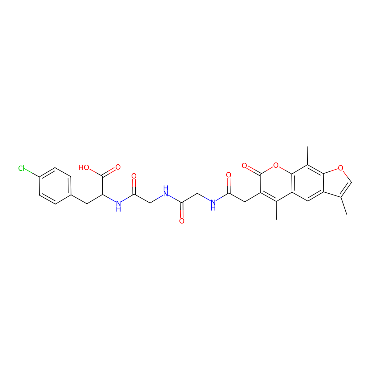 N-[(3,5,9-trimethyl-7-oxo-7H-furo[3,2-g]chromen-6-yl)acetyl]glycylglycyl-4-chlorophenylalanine molecular structure, CAS 1214702-00-7