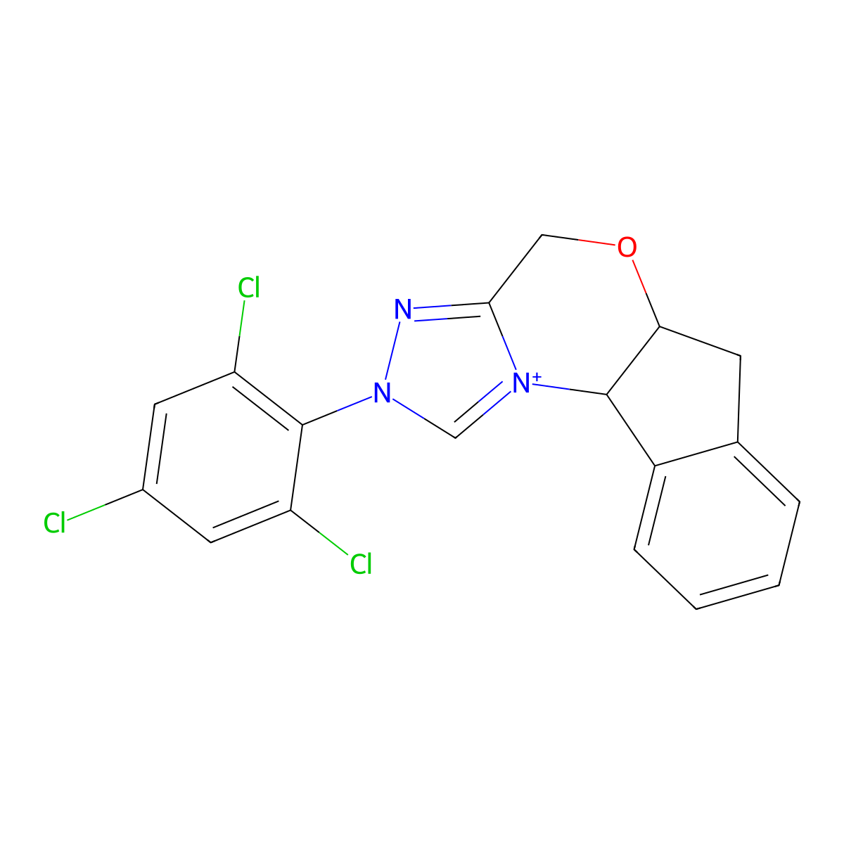 (5AS,10bR)-2-(2,4,6-trichlorophenyl)-5a,10b-dihydro-4H,6H-indeno[2,1-b][1,2,4]triazolo[4,3-d][1,4]oxazin-2-ium molecular structure, CAS 1214711-47-3