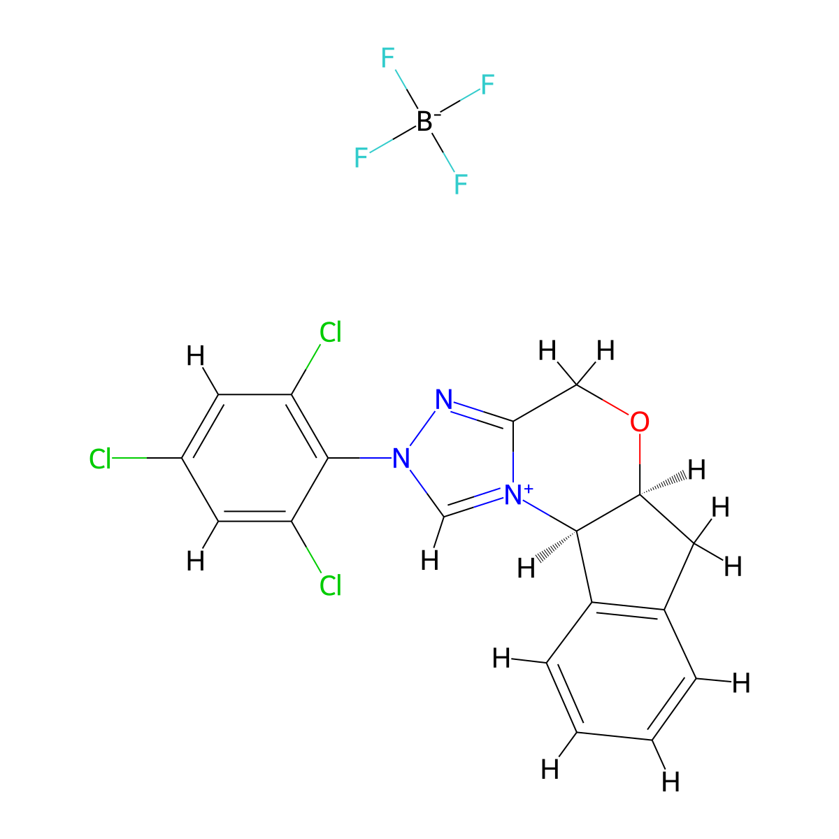 (5aS,10bR)-2-(2,4,6-Trichlorophenyl)-4,5a,6,10b-tetrahydro-2H-indeno[2,1-b][1,2,4]triazolo[4,3-d][1,4]oxazin-11-ium tetrafluoroborate molecular structure, CAS 1214711-48-4