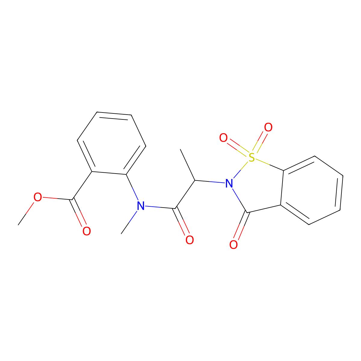 methyl 2-(2-(1,1-dioxido-3-oxobenzo[d]isothiazol-2(3H)-yl)-N-methylpropanamido)benzoate molecular structure, CAS 1214716-88-7