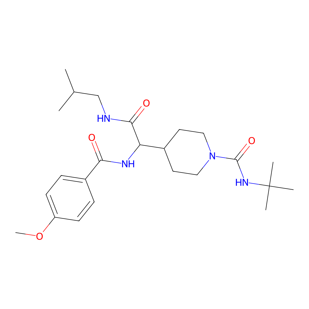 N~1~-(tert-butyl)-4-{2-(isobutylamino)-1-[(4-methoxybenzoyl)amino]-2-oxoethyl}tetrahydro-1(2H)-pyridinecarboxamide molecular structure, CAS 1214792-53-6