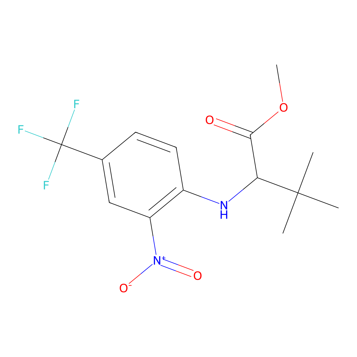 Methyl 3,3-dimethyl-2-[2-nitro-4-(trifluoromethyl)anilino]butanoate molecular structure, CAS 1214793-21-1