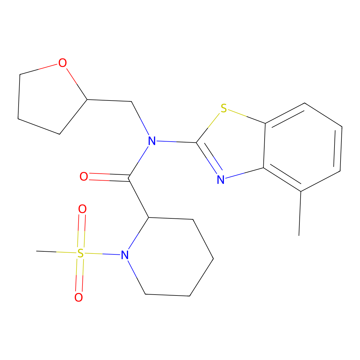 N-(4-methylbenzo[d]thiazol-2-yl)-1-(methylsulfonyl)-N-((tetrahydrofuran-2-yl)methyl)piperidine-2-carboxamide molecular structure, CAS 1214793-33-5