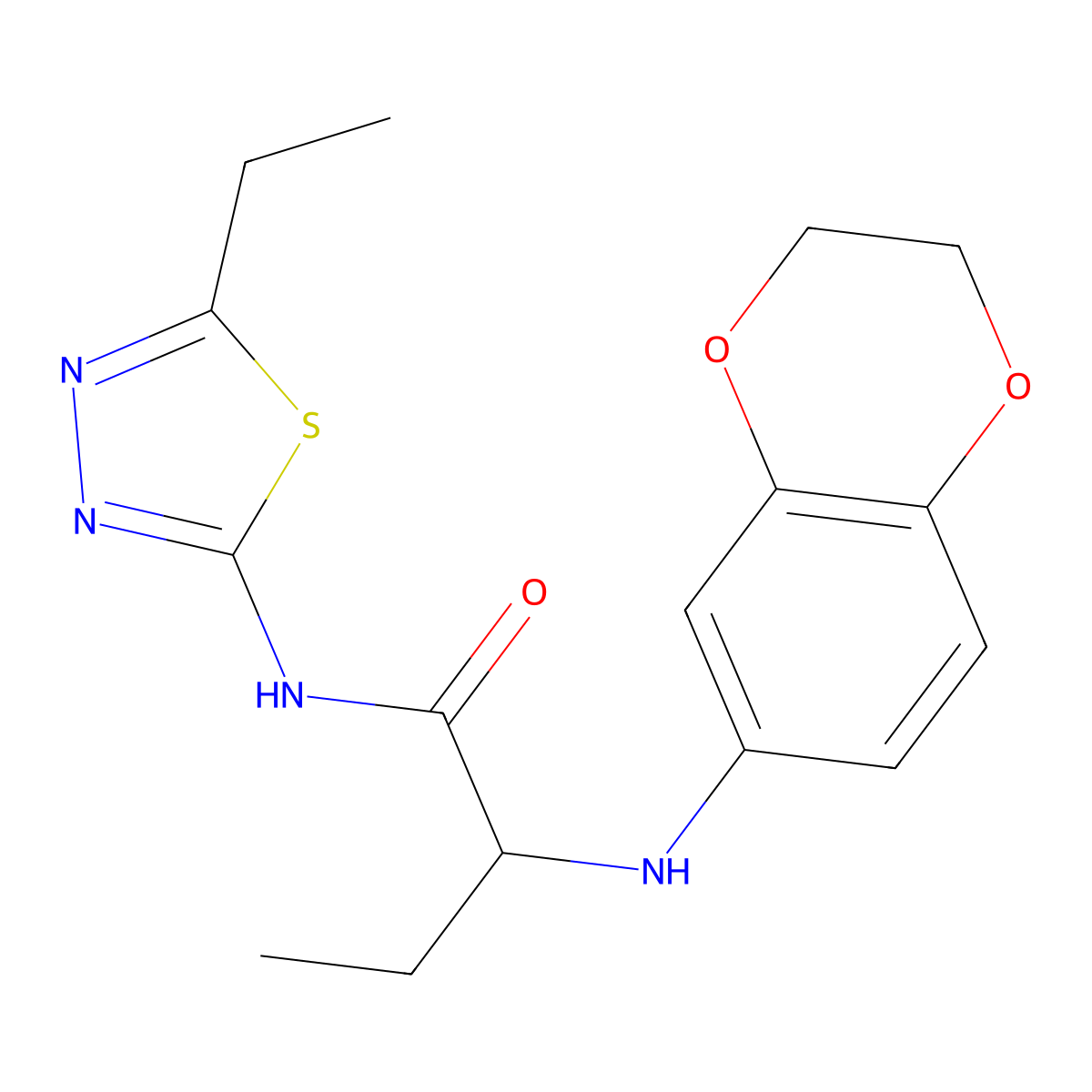 2-(2,3-dihydro-1,4-benzodioxin-6-ylamino)-N-(5-ethyl-1,3,4-thiadiazol-2-yl)butanamide molecular structure, CAS 1214799-77-5