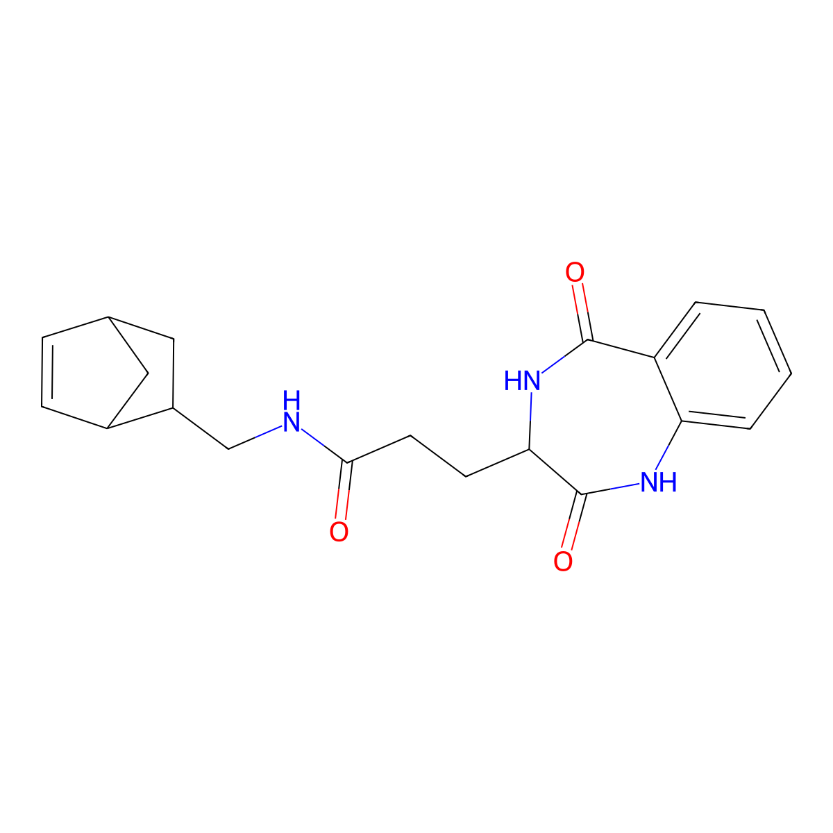 N-(5-bicyclo[2.2.1]hept-2-enylmethyl)-3-(2,5-dioxo-3,4-dihydro-1H-1,4-benzodiazepin-3-yl)propanamide molecular structure, CAS 1214809-71-8