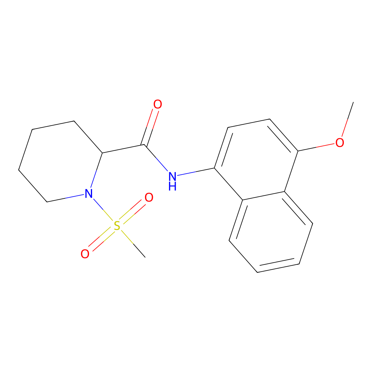 N-(4-methoxynaphthalen-1-yl)-1-(methylsulfonyl)piperidine-2-carboxamide molecular structure, CAS 1214814-74-0
