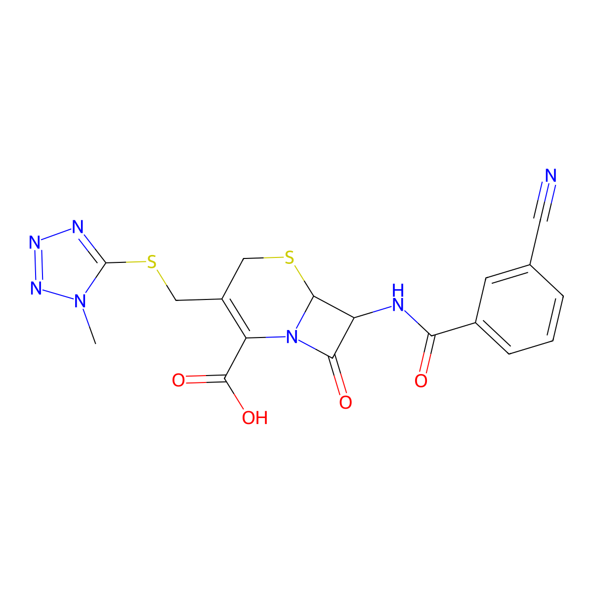 7-{[(3-cyanophenyl)carbonyl]amino}-3-{[(1-methyl-1H-tetrazol-5-yl)sulfanyl]methyl}-8-oxo-5-thia-1-azabicyclo[4.2.0]oct-2-ene-2-carboxylic acid molecular structure, CAS 1214817-37-4