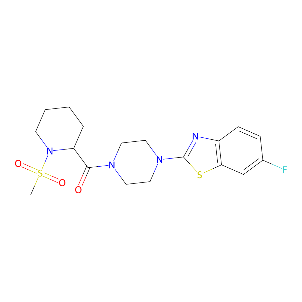 (4-(6-Fluorobenzo[d]thiazol-2-yl)piperazin-1-yl)(1-(methylsulfonyl)piperidin-2-yl)methanone molecular structure, CAS 1214820-59-3