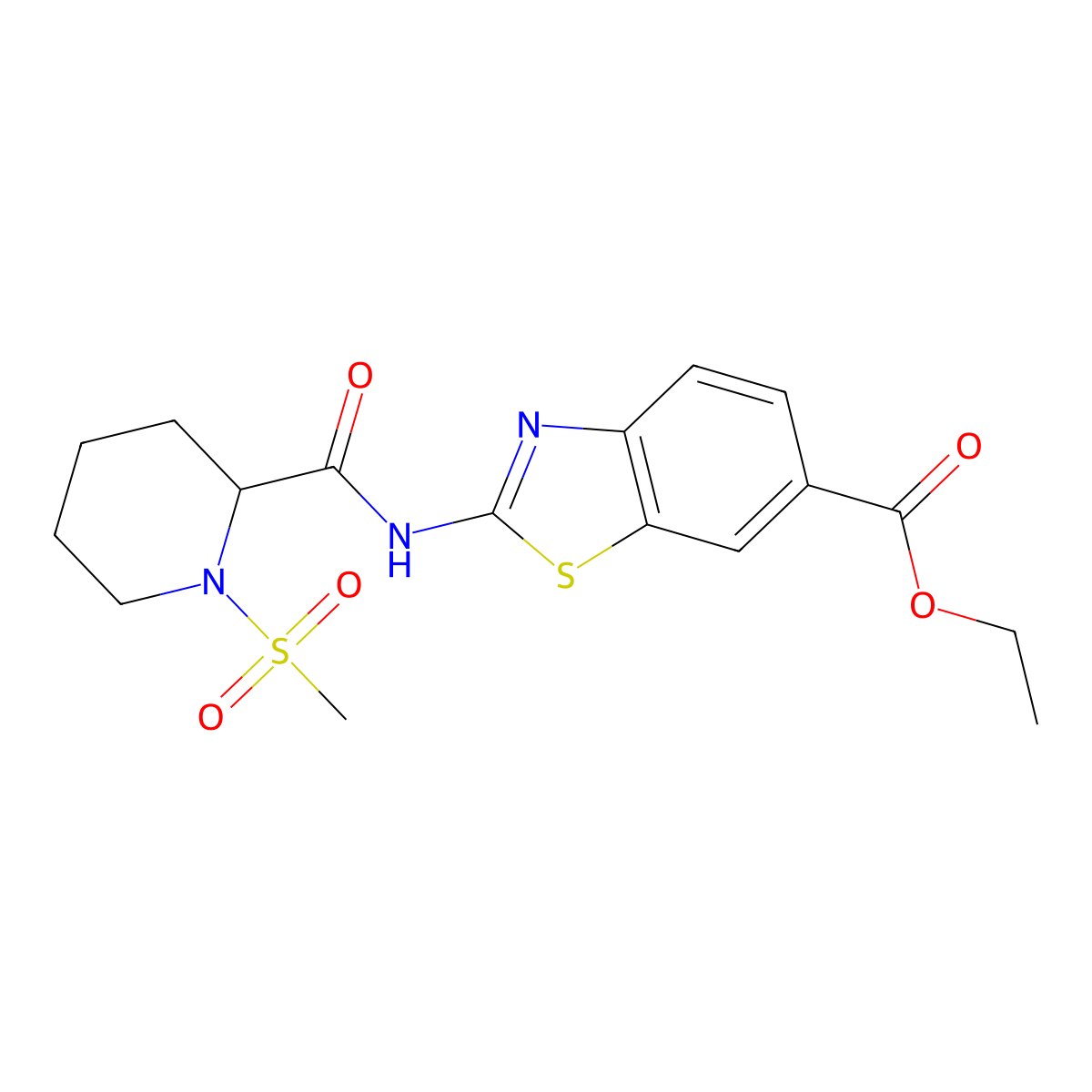 Ethyl 2-(1-(methylsulfonyl)piperidine-2-carboxamido)benzo[d]thiazole-6-carboxylate molecular structure, CAS 1214837-34-9