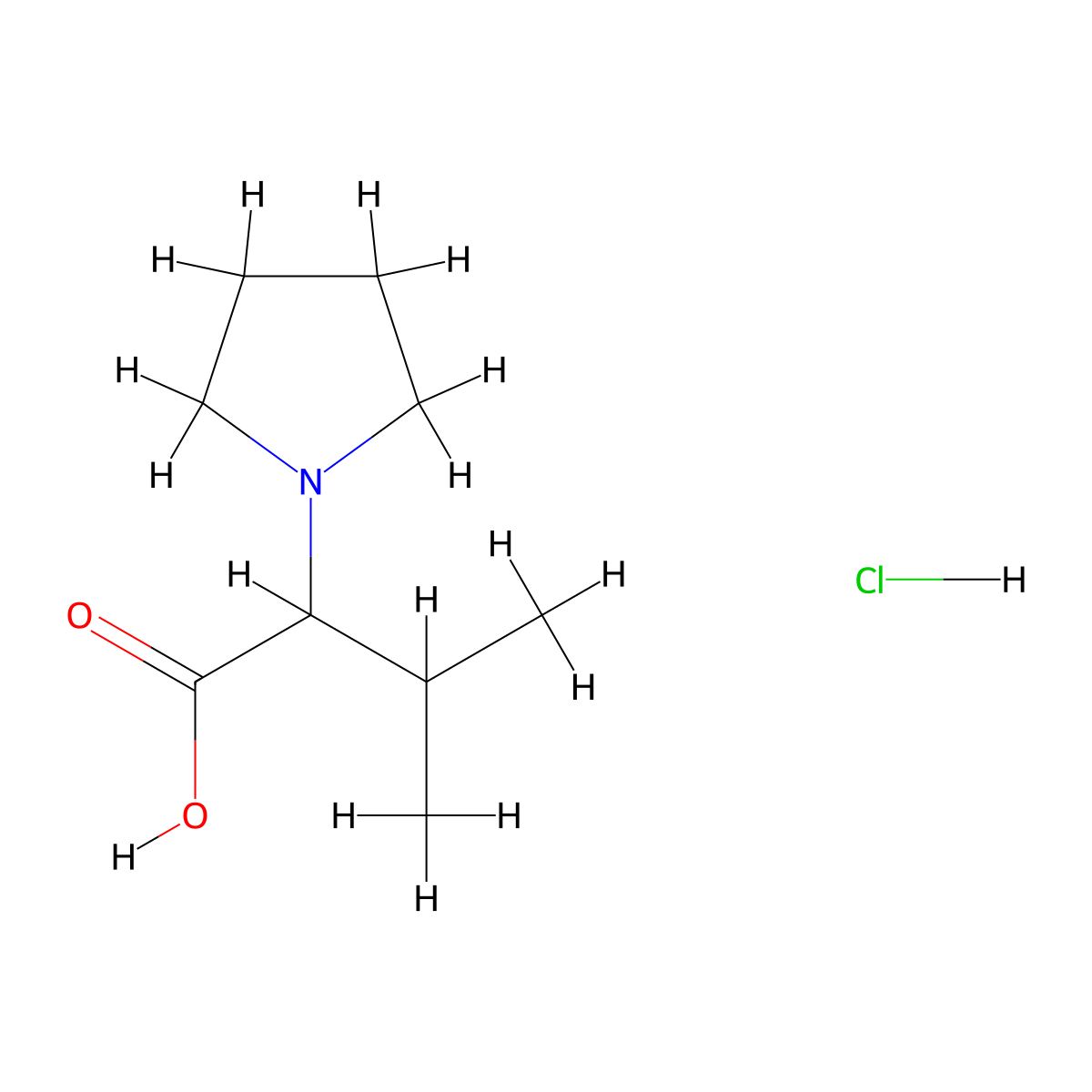 3-Methyl-2-(pyrrolidin-1-yl)butanoic acid hydrochloride molecular structure, CAS 1214838-86-4