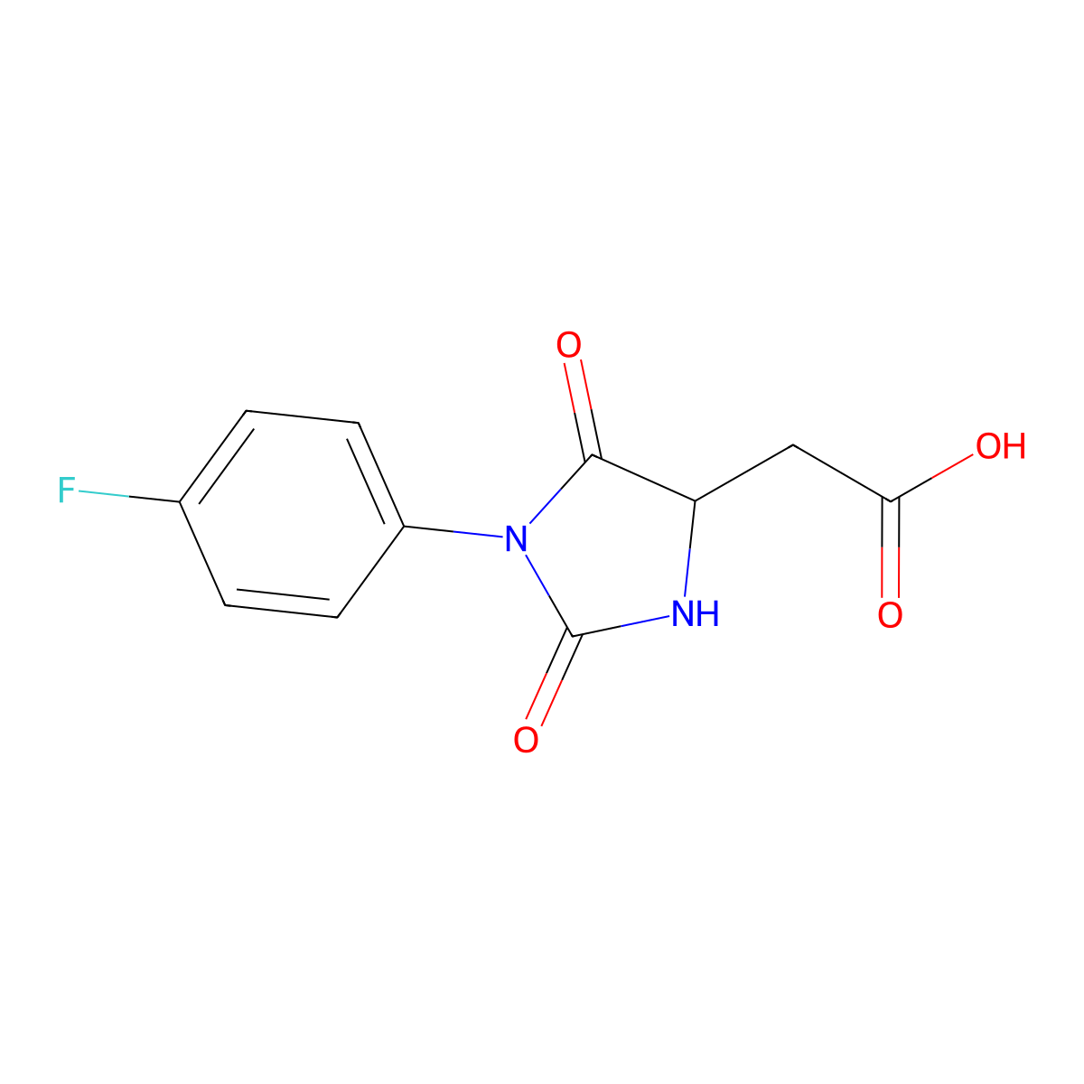 2-[1-(4-Fluorophenyl)-2,5-dioxoimidazolidin-4-yl]acetic acid molecular structure, CAS 1214842-25-7