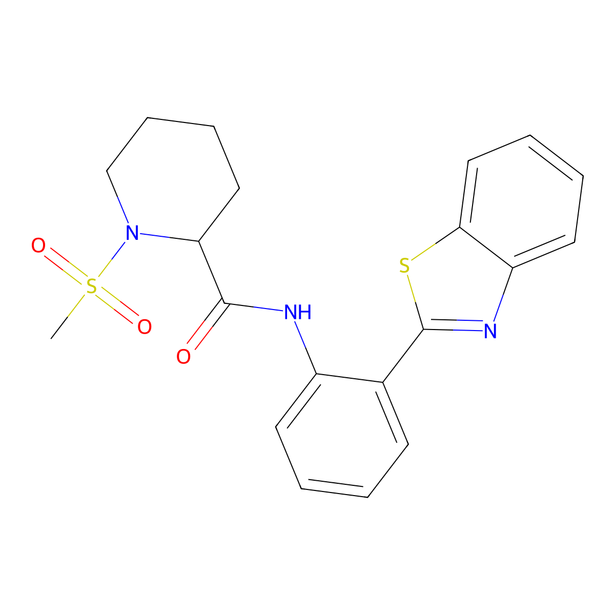 N-(2-(benzo[d]thiazol-2-yl)phenyl)-1-(methylsulfonyl)piperidine-2-carboxamide molecular structure, CAS 1214847-05-8