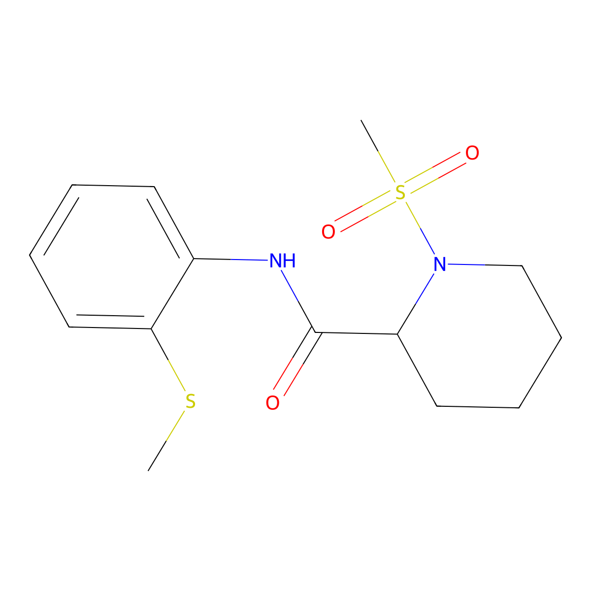 1-(methylsulfonyl)-N-(2-(methylthio)phenyl)piperidine-2-carboxamide molecular structure, CAS 1214850-10-8