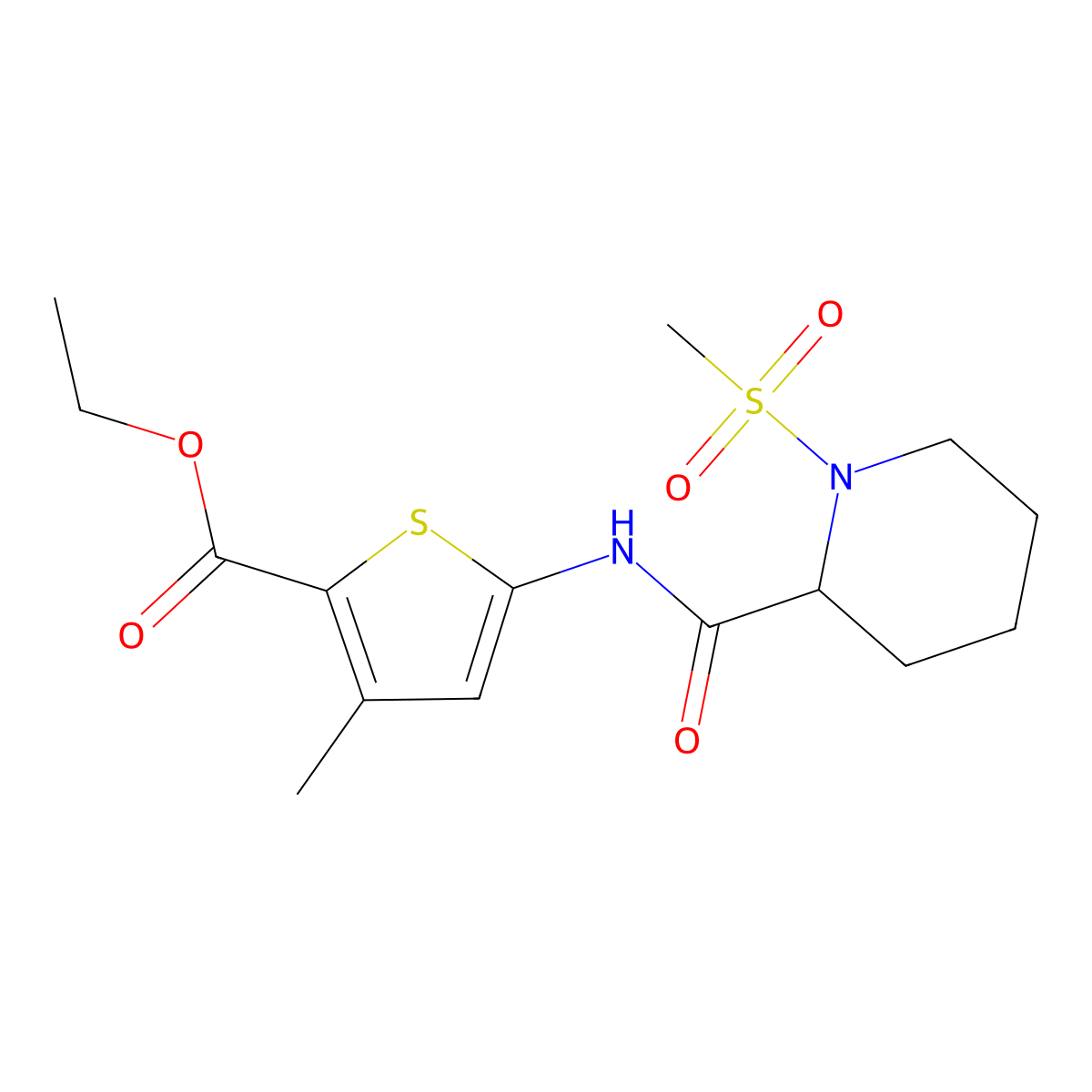 Ethyl 3-methyl-5-(1-(methylsulfonyl)piperidine-2-carboxamido)thiophene-2-carboxylate molecular structure, CAS 1214859-48-9